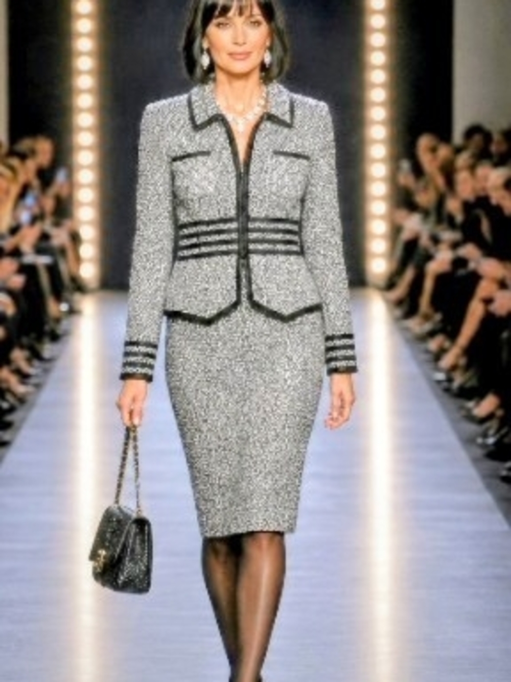 Patricia Rhodes Couture Black White Boucle Tweed Crystal Peplum skirt Suit 12 - Picture 3 of 16